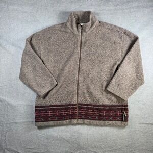 Columbia Fleece Jacket Womens L Oatmeal Burgundy Vintage Made in USA Zip
